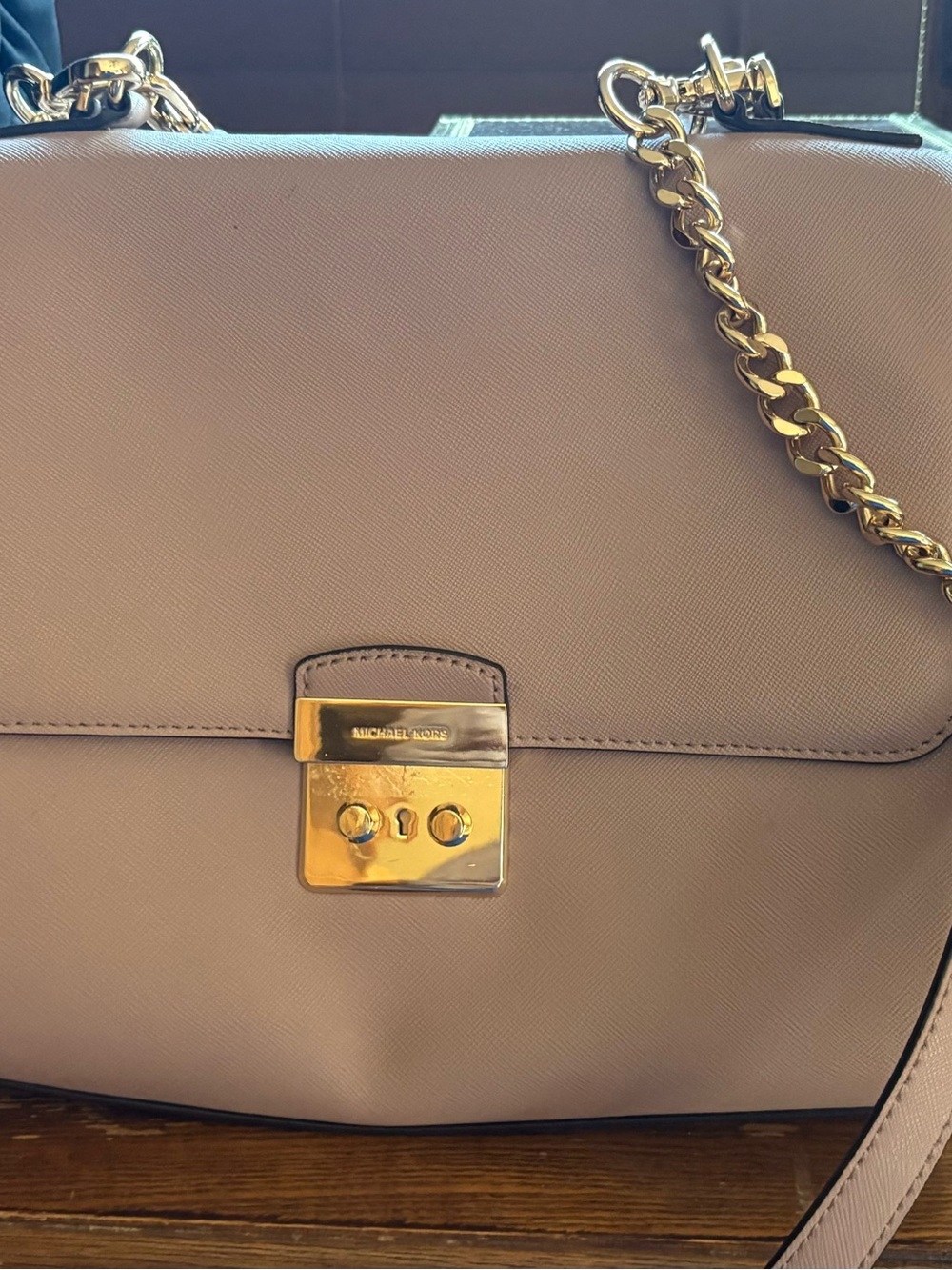 Michael Kors Blush Leather Shoulder Bag with Gold Chain